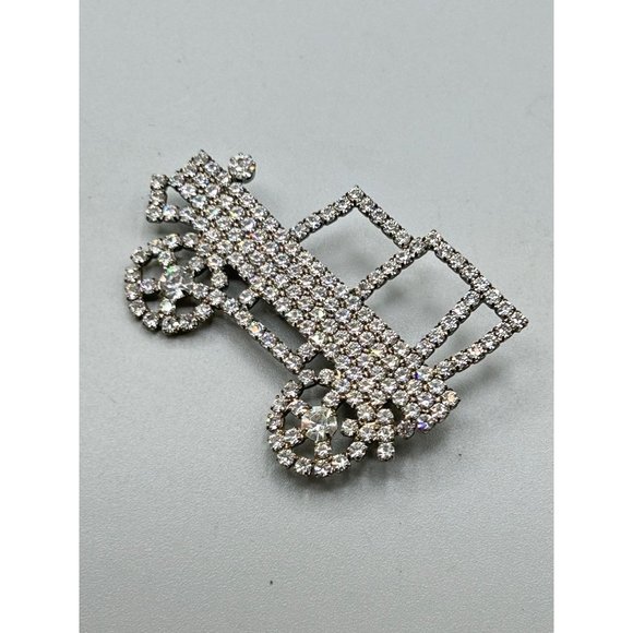 Rhinestones Car Pin Brooch Vintage Quality Pin with Clear Prong Set Stones - Picture 2 of 6